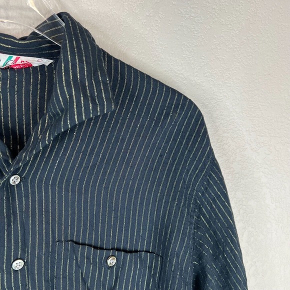 R by Reis Crop Top Size Medium Navy Striped Short Sleeve Distressed Boxy Vintage - Picture 3 of 10